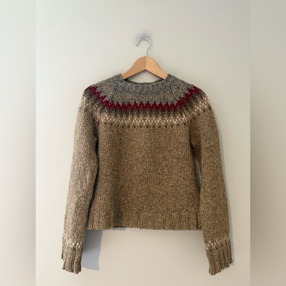 Abercrombie and Fitch vintage Y2K Fair Isle Wool Sweater Red Tan Nordic Pattern - Picture 1 of 3